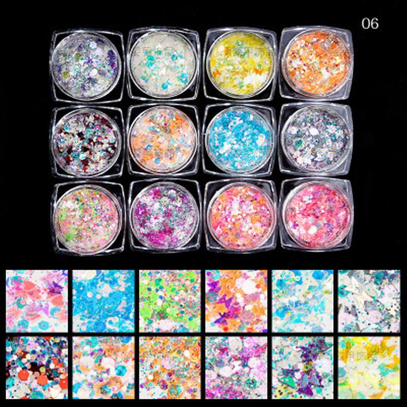 Multicolour Glitter Sequins Nail Art (12 Jars Tray) - Image 8