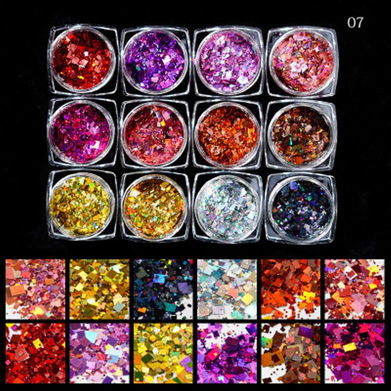 Multicolour Glitter Sequins Nail Art (12 Jars Tray) - Image 9