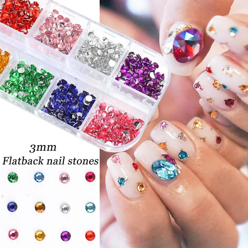 Multicolour Round Nail Rhinestones Trays - Image 2