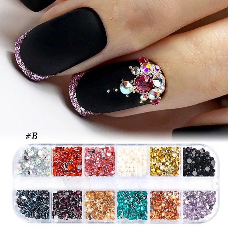 Multicolour Round Nail Rhinestones Trays - Image 9