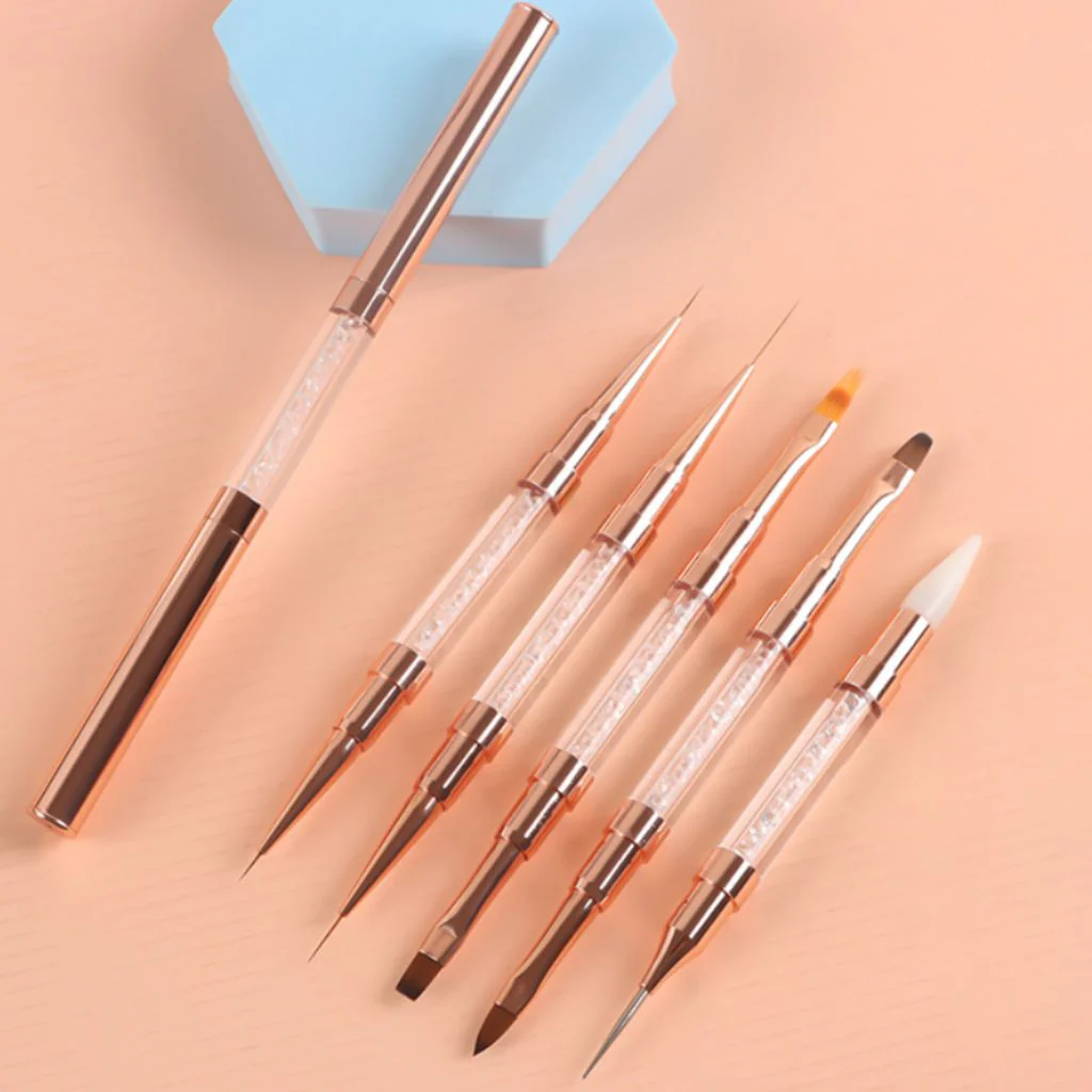 Nail Art and Gel Brush Double Head Rose Gold With Cap