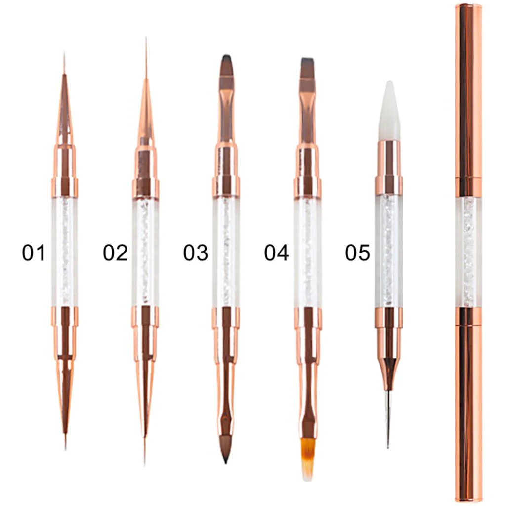Nail Art and Gel Brush Double Head Rose Gold With Cap - Image 3