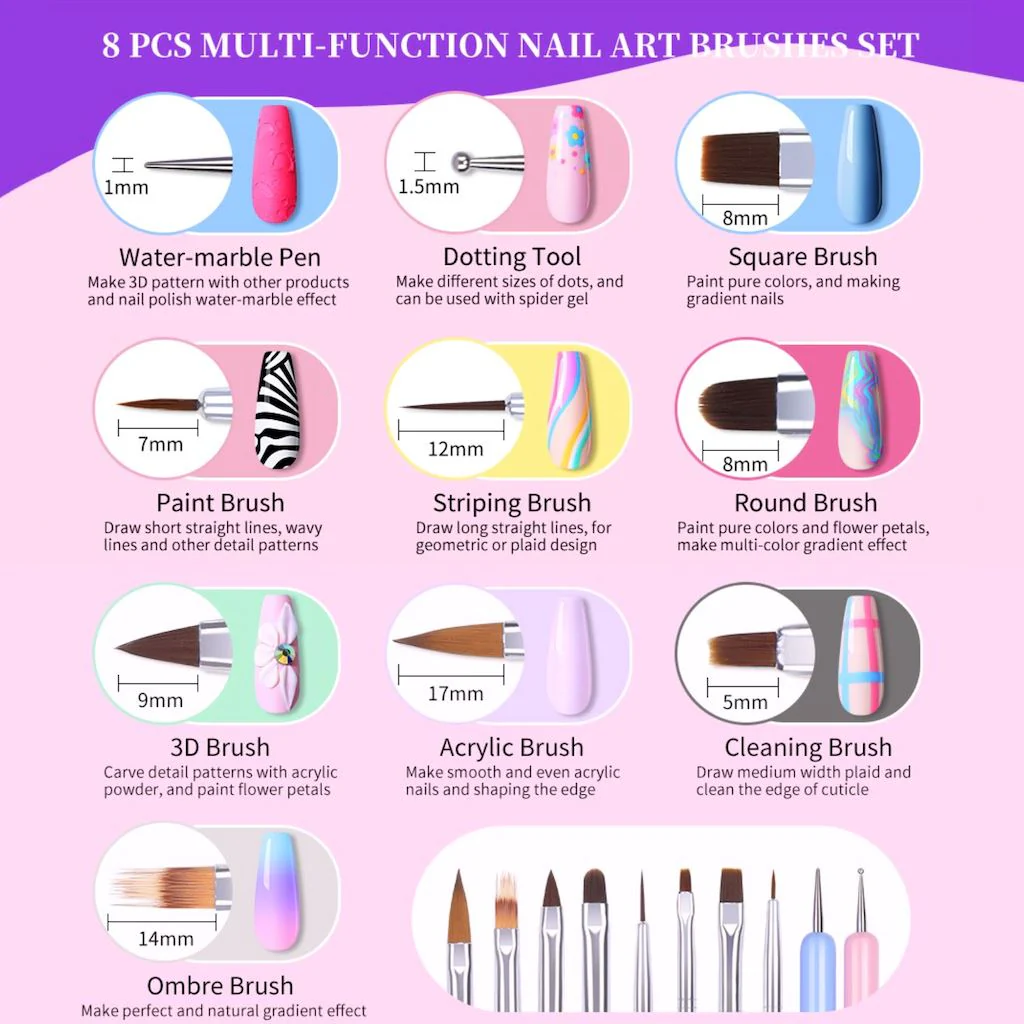 Nail Art Brush Set 8pcs - Image 3