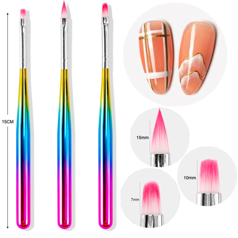 Nail Art Design Brushes - Rainbow Set 3pcs - Image 3