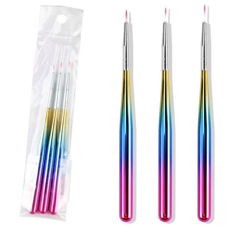 Nail Art Design Brushes - Rainbow Set 3pcs - Image 4