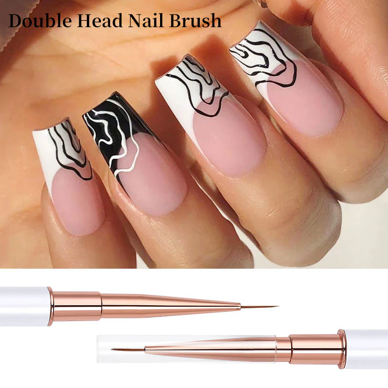 Nail Art Liner Brush White and Rose Gold with Double Head - Image 4