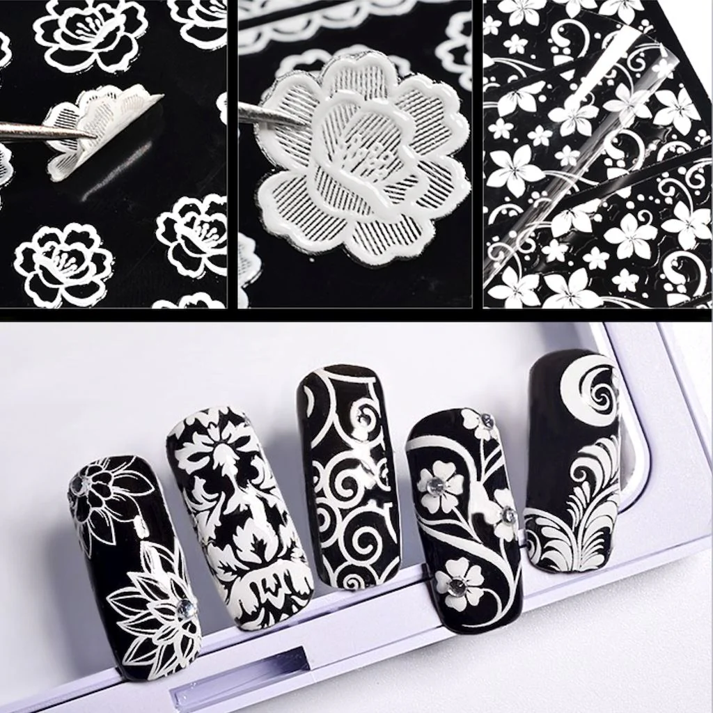 White Flowers Lace Nail Art Stickers