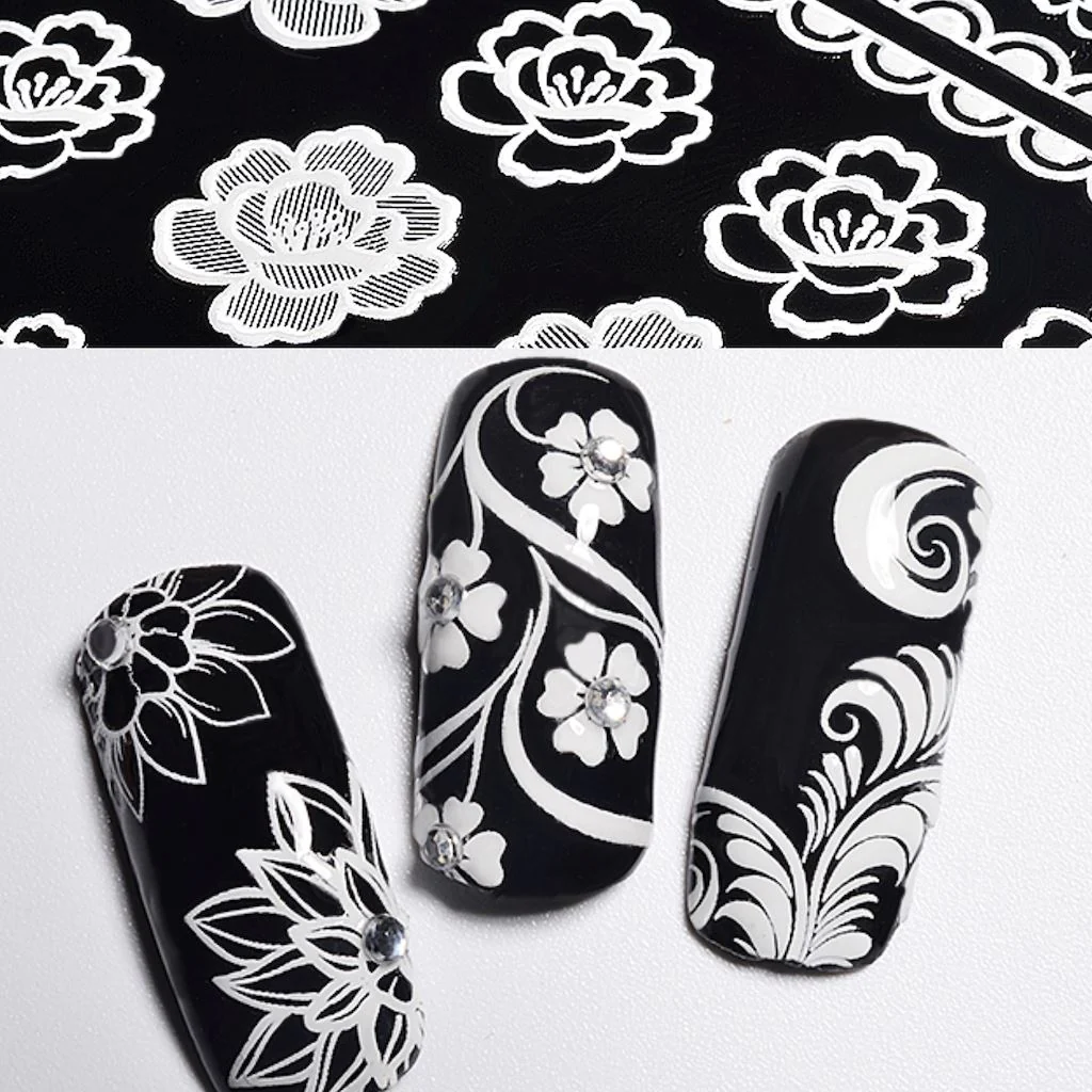 White Flowers Lace Nail Art Stickers - Image 2