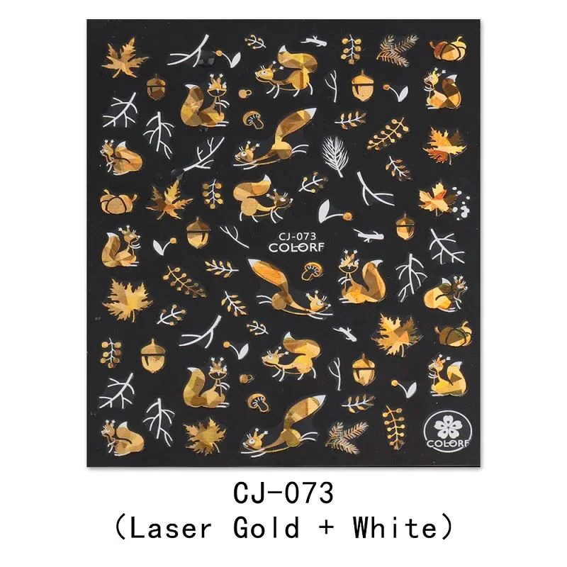 Nail Art Stickers - Autumn Leaves White & Gold - Image 5
