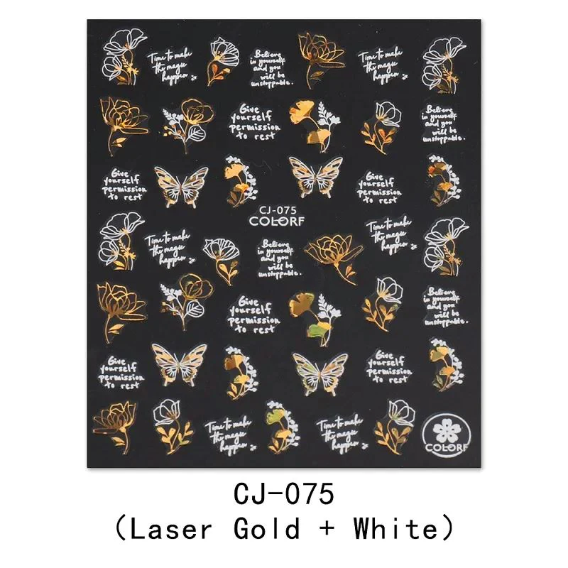 Nail Art Stickers - Autumn Leaves White & Gold - Image 7