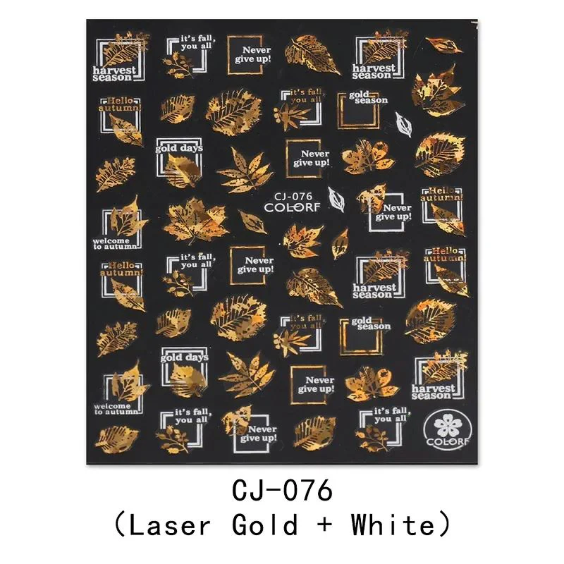 Nail Art Stickers - Autumn Leaves White & Gold - Image 8