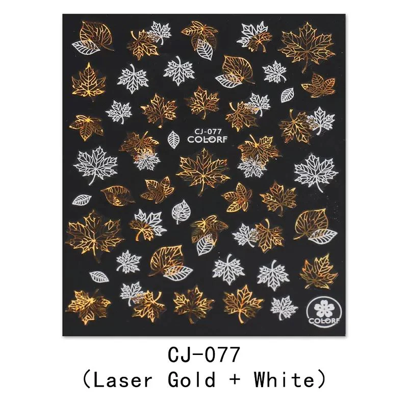 Nail Art Stickers - Autumn Leaves White & Gold - Image 9