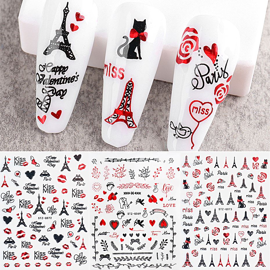 Nail Art Stickers - Red Black Valentine Angel