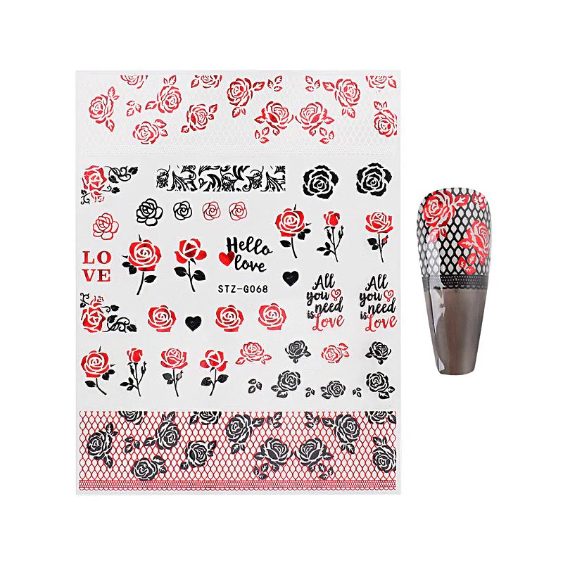 Nail Art Stickers - Red Black Valentine Angel - Image 3