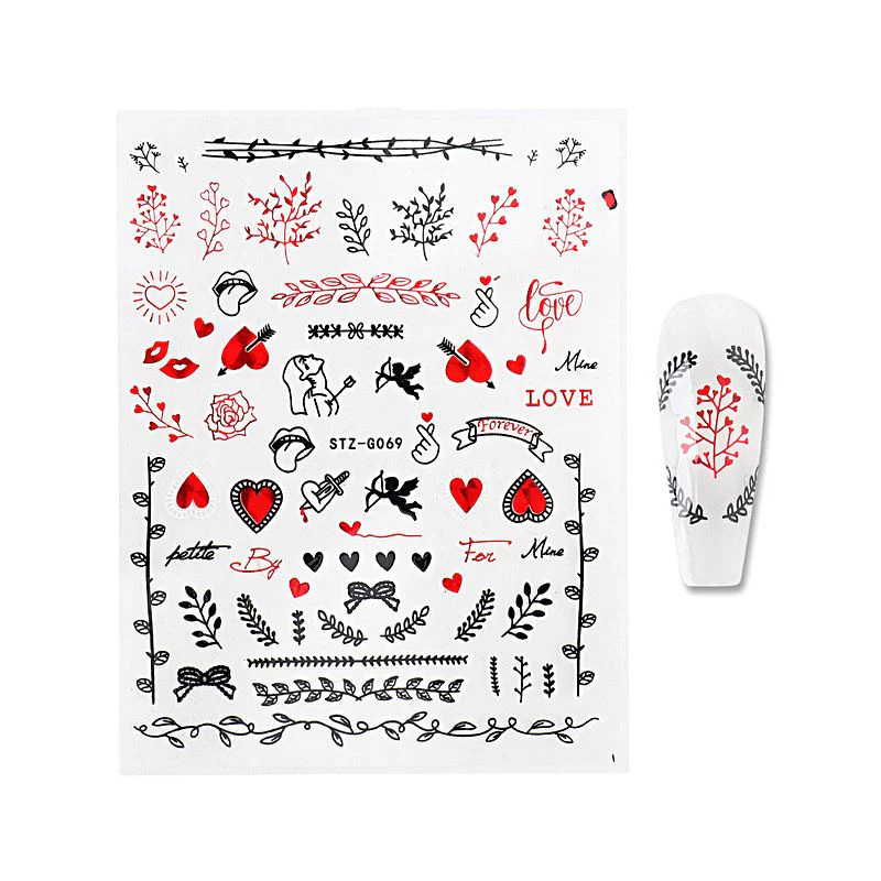 Nail Art Stickers - Red Black Valentine Angel - Image 4