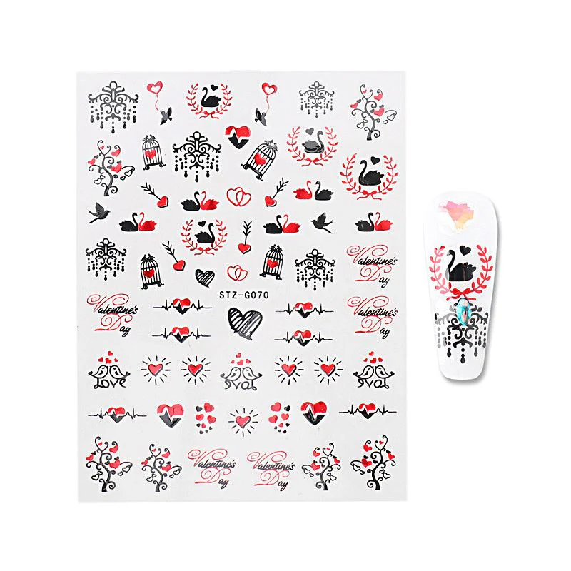 Nail Art Stickers - Red Black Valentine Angel - Image 5