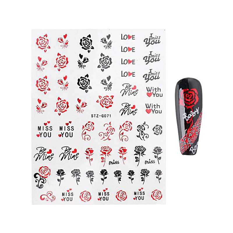 Nail Art Stickers - Red Black Valentine Angel - Image 6