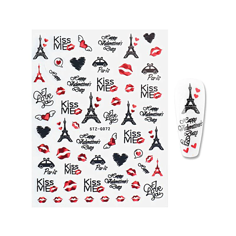Nail Art Stickers - Red Black Valentine Angel - Image 7