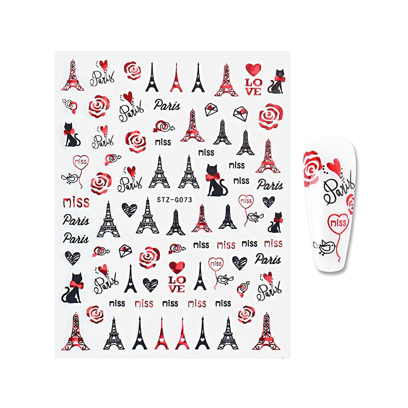 Nail Art Stickers - Red Black Valentine Angel - Image 8