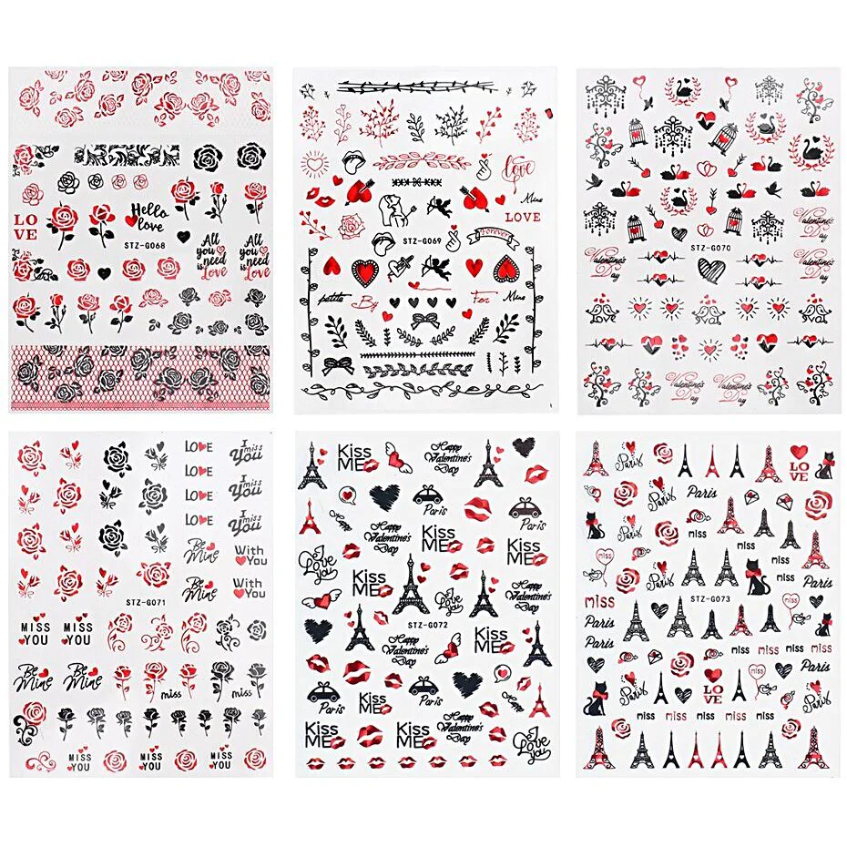 Nail Art Stickers - Red Black Valentine Angel - Image 9