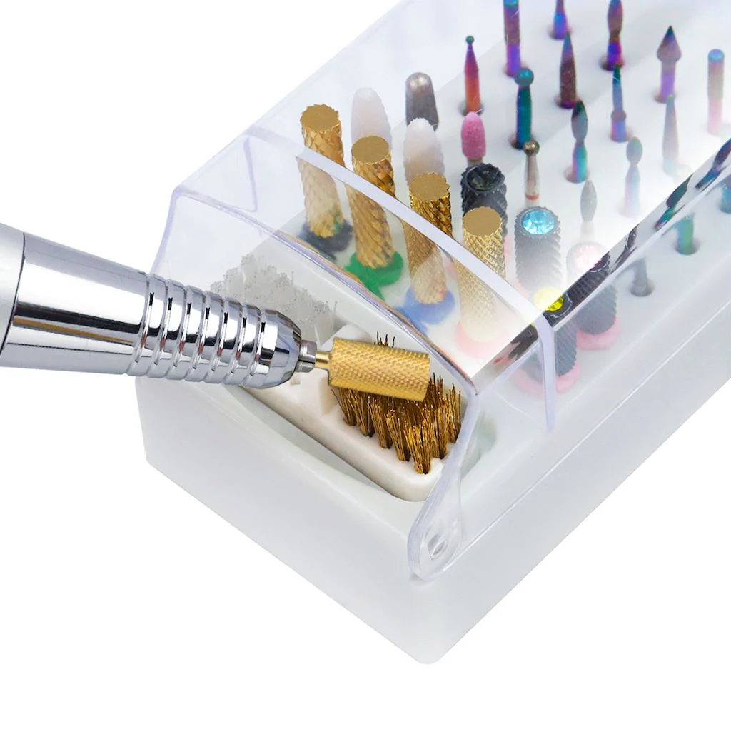 Nail Drill Bits Holder Stand Display 30 Holes With Cleaning Brush - Image 2