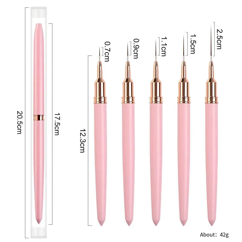 Nail Liner Brushes Ultra-Fine - Pink Set 5pcs - Image 5