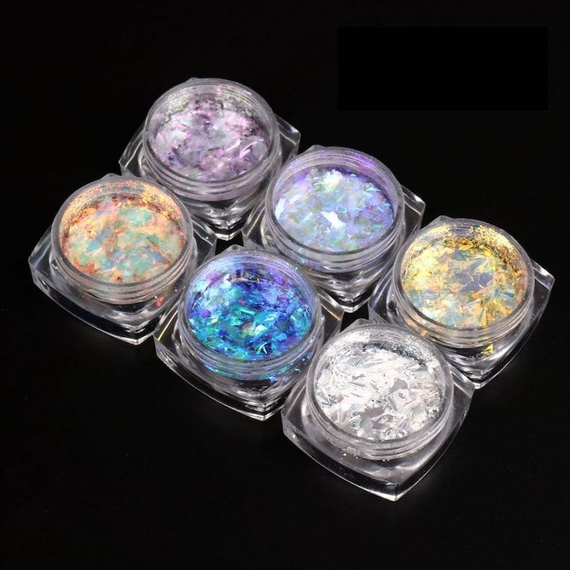 Opal Aurora Iridescent Nail Art Flakes - Set 6pcs Jar - Image 3