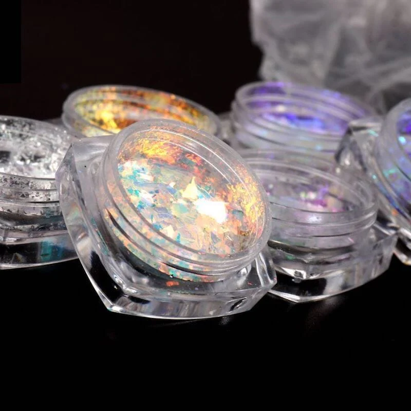 Opal Aurora Iridescent Nail Art Flakes - Set 6pcs Jar - Image 4