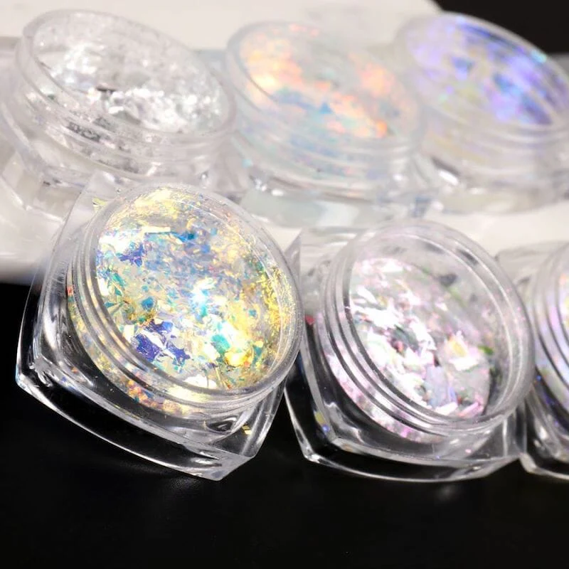 Opal Aurora Iridescent Nail Art Flakes - Set 6pcs Jar - Image 5