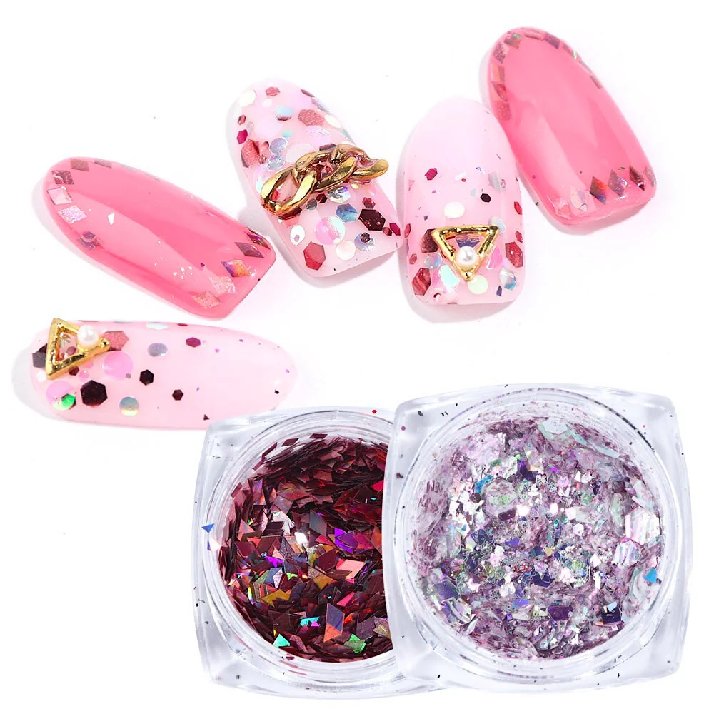 Pink Rose Glitter Flakes Nail Art - Set 8pcs Jar - Image 3