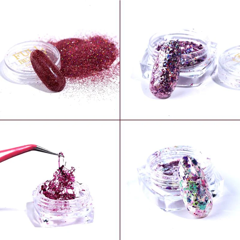 Pink Rose Glitter Flakes Nail Art - Set 8pcs Jar - Image 4