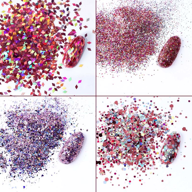 Pink Rose Glitter Flakes Nail Art - Set 8pcs Jar - Image 5