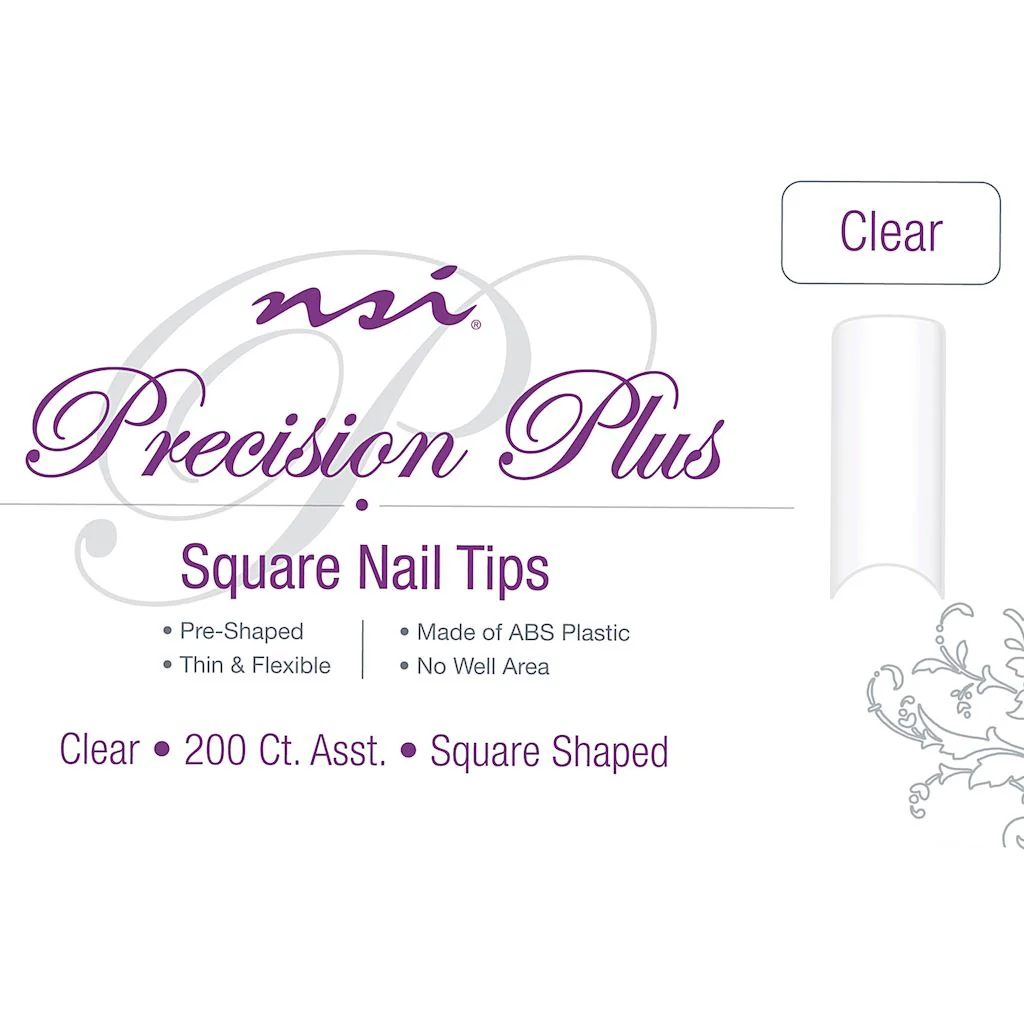 PRECISION PLUS Square Clear Nail Tips Tray 200ct