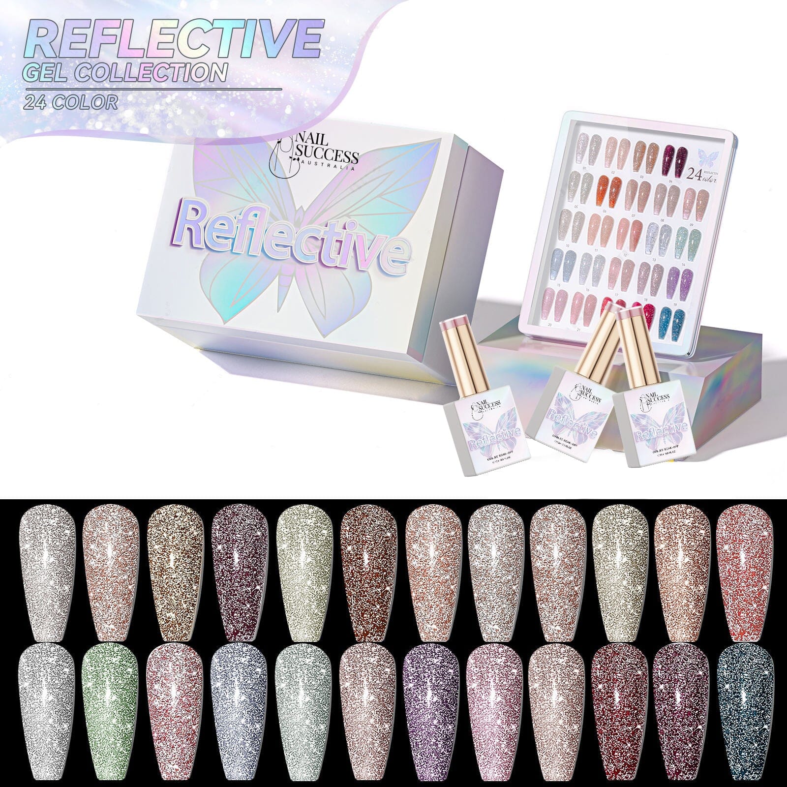 Reflective Gel Polish Kit - 24 Colours Flash Glitter HEMA-Free