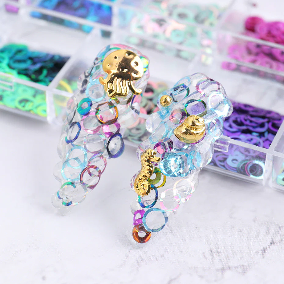 Round Circle Sequins Mix Colours Nail Art Tray - Image 2