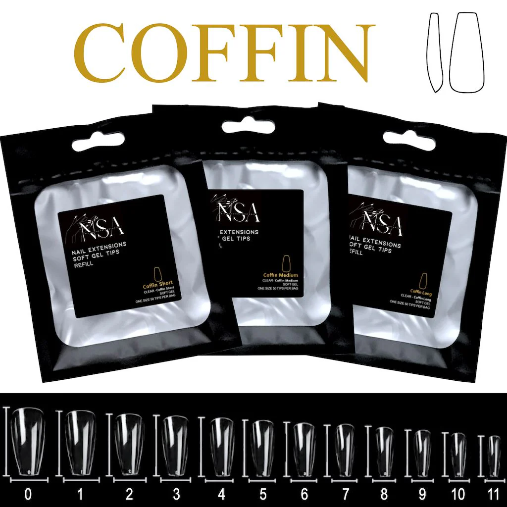 Soft Gel Tips Individual Refill Sizes 50pcs - Coffin
