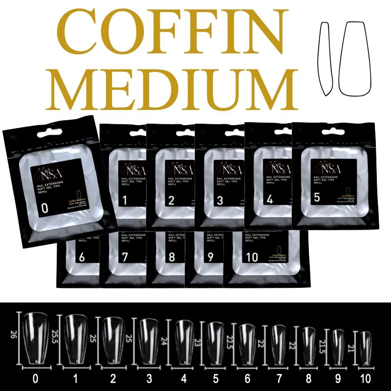Soft Gel Tips Individual Refill Sizes 50pcs - Coffin - Image 24