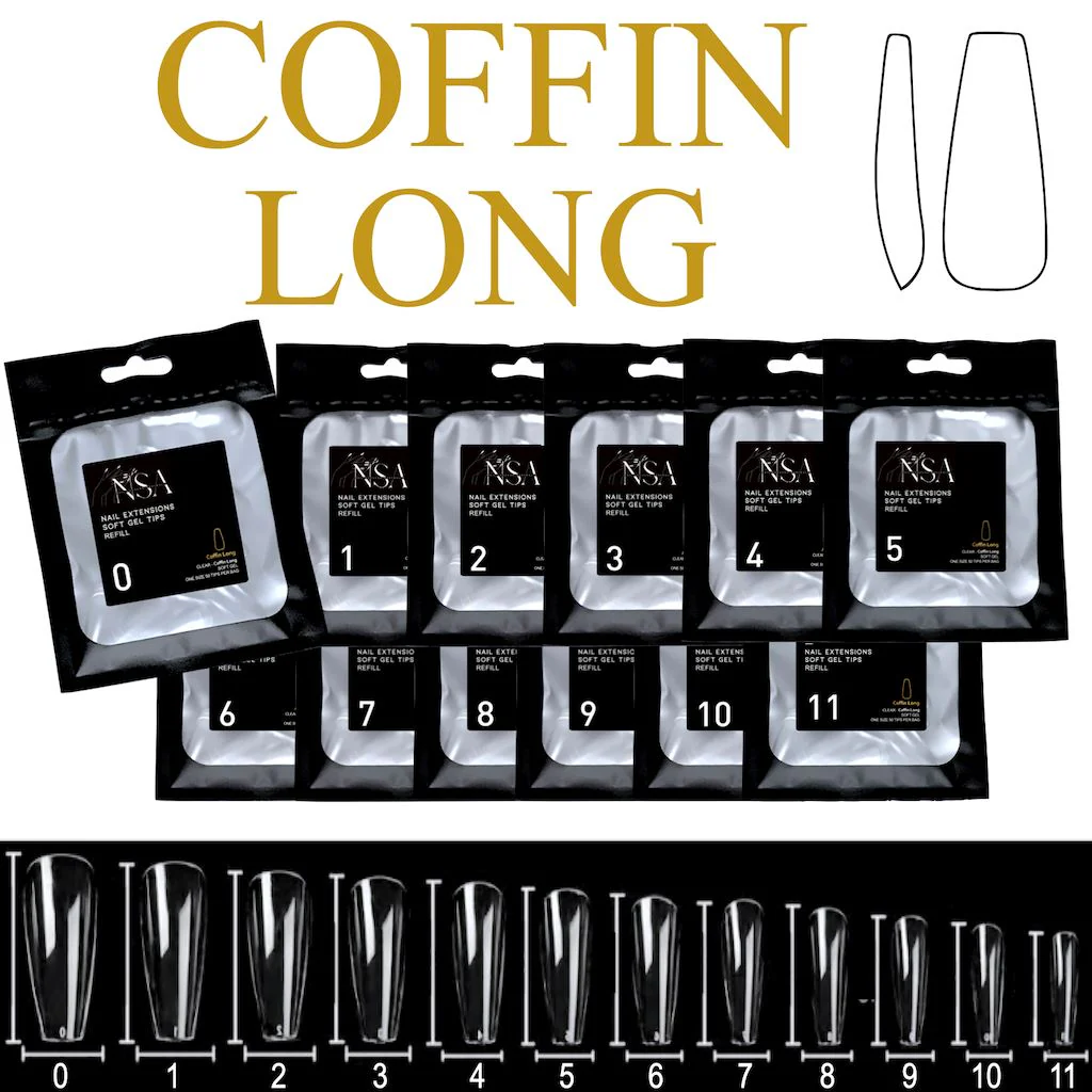 Soft Gel Tips Individual Refill Sizes 50pcs - Coffin - Image 37