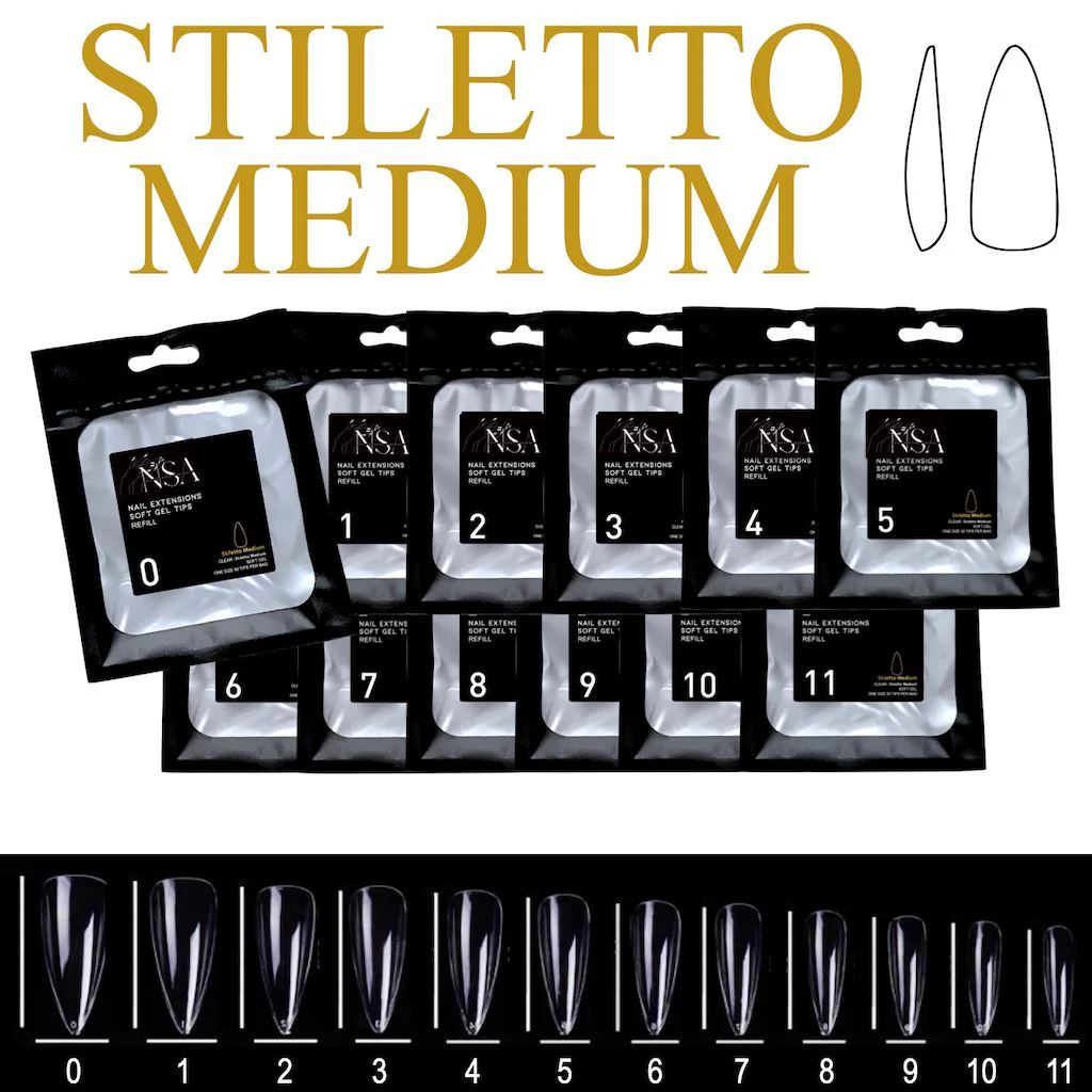 Soft Gel Tips Individual Refill Sizes 50pcs - Stiletto - Image 25