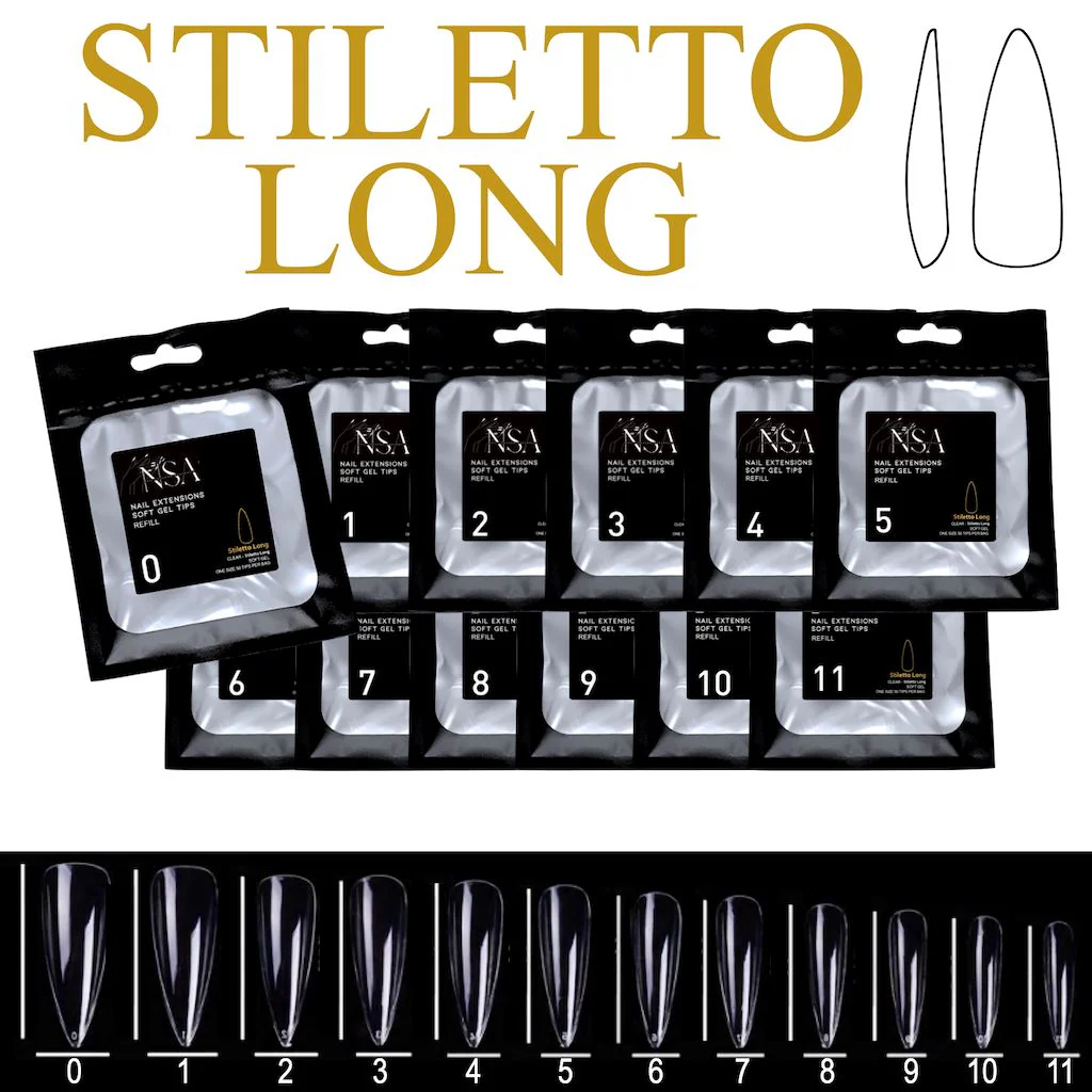 Soft Gel Tips Individual Refill Sizes 50pcs - Stiletto - Image 38
