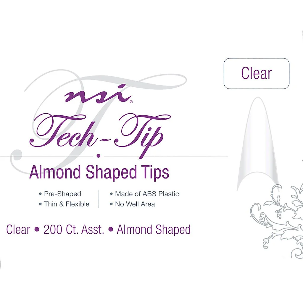 TECH-TIP Almond Clear Nail Tips Tray 200ct