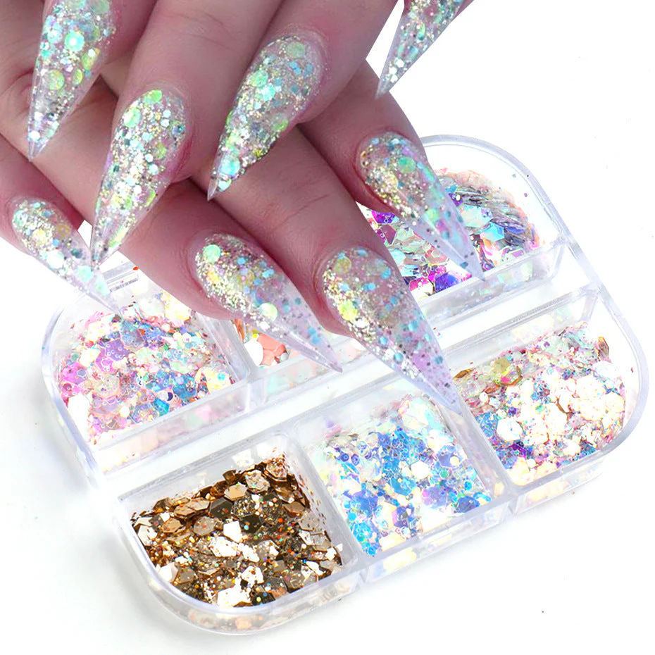 Ultra-Thin Sequins Glitters Nail Art (6-Grid Tray)
