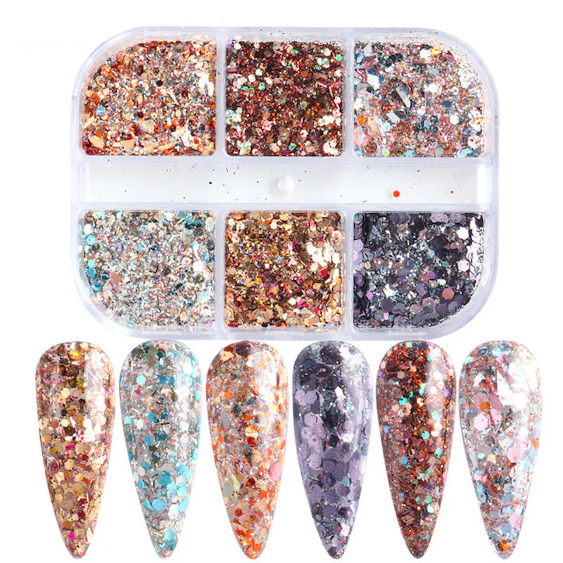 Ultra-Thin Sequins Glitters Nail Art (6-Grid Tray) - Image 12