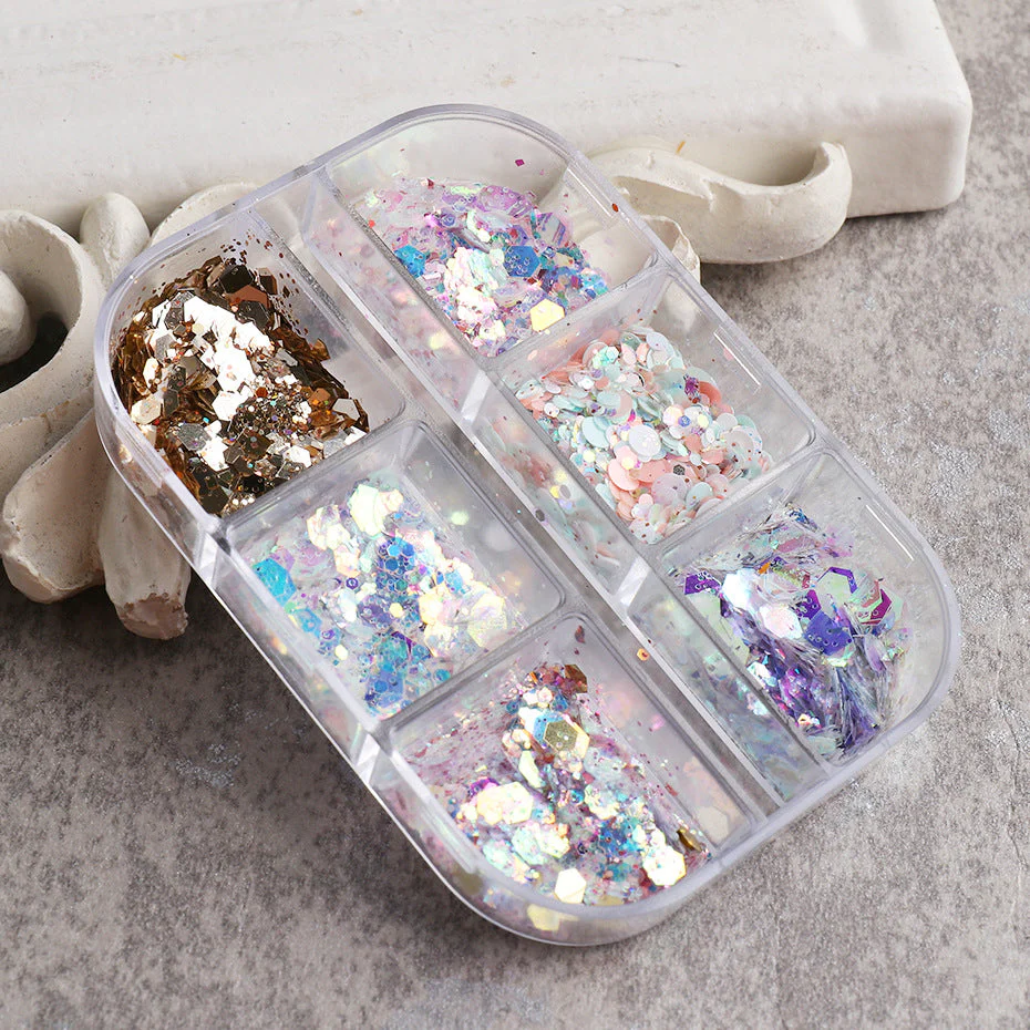 Ultra-Thin Sequins Glitters Nail Art (6-Grid Tray) - Image 6