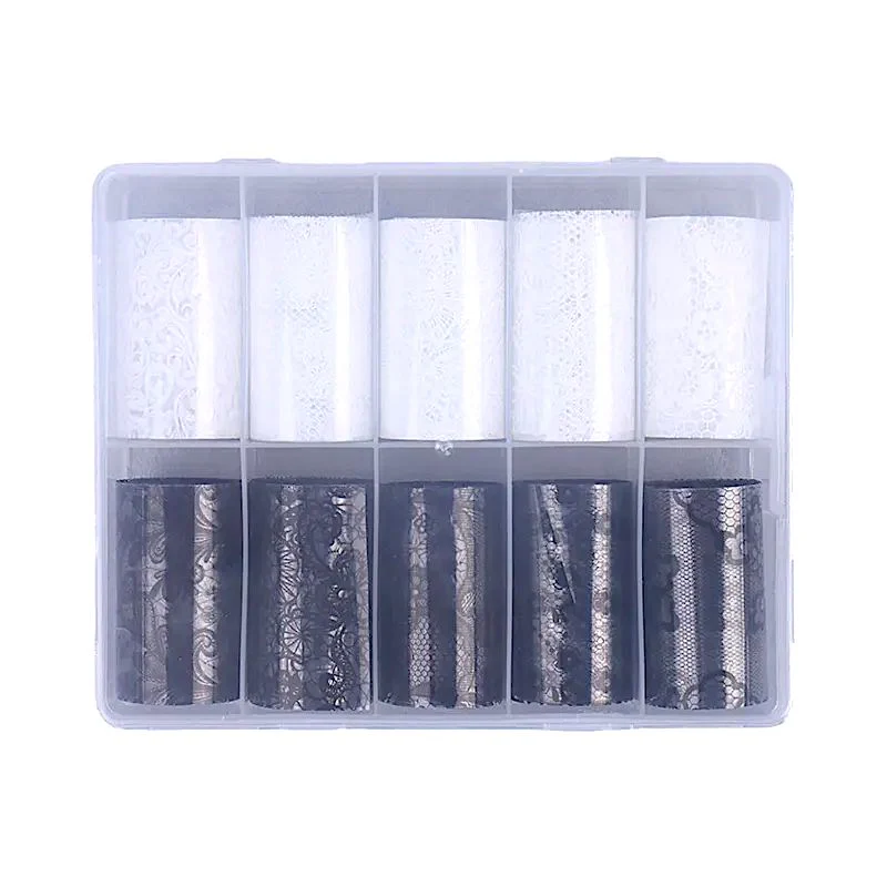 White Black Lace Nail Transfer Foil 10 Rolls Box - Image 4