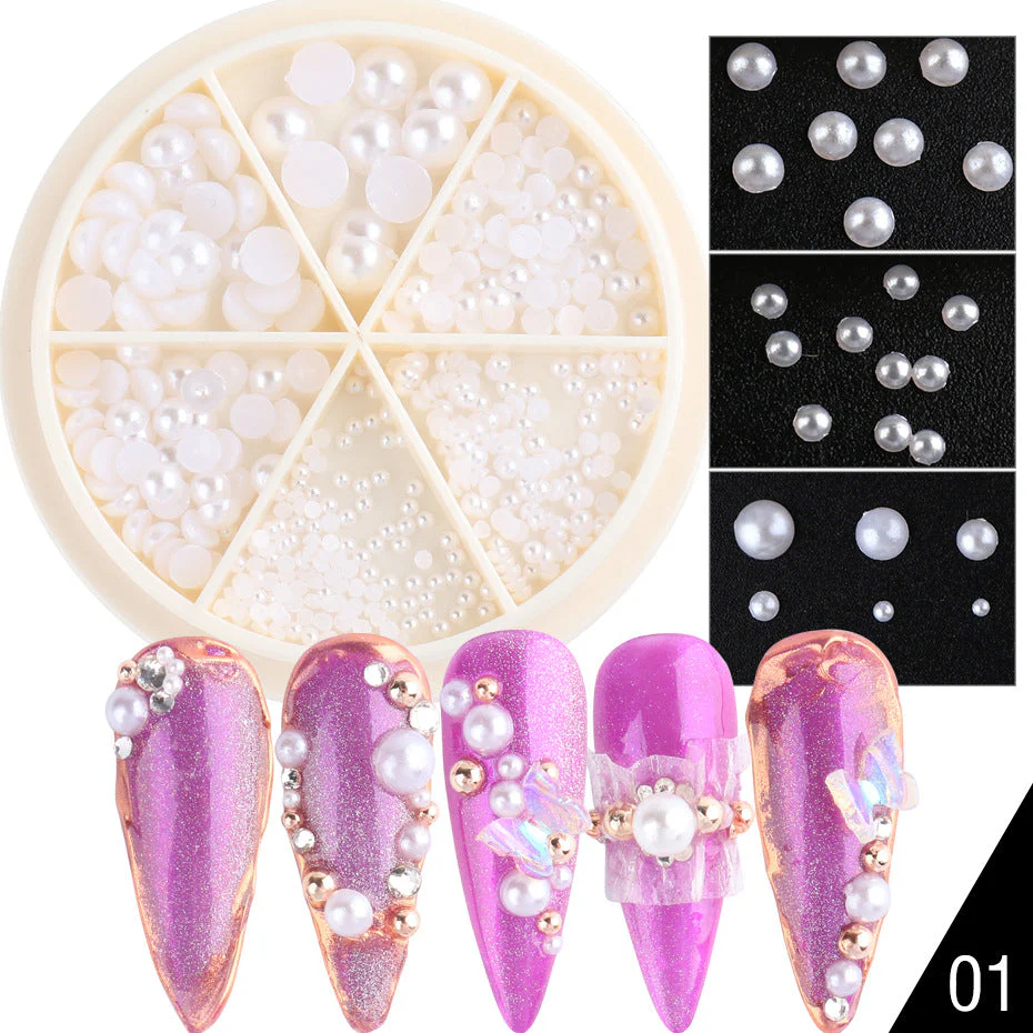 White Pearls Nail Art Decoration Wheels - Image 3