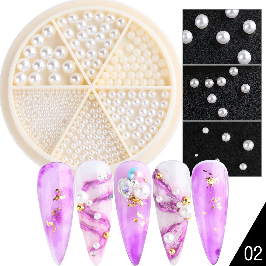 White Pearls Nail Art Decoration Wheels - Image 4